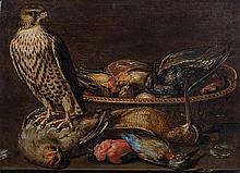 Lot 14: Clara PEETERS (Anvers 1594 - après 1657) FAUCON CRECERELLE SUR UNE NATURE MORTE AUX PERDREA